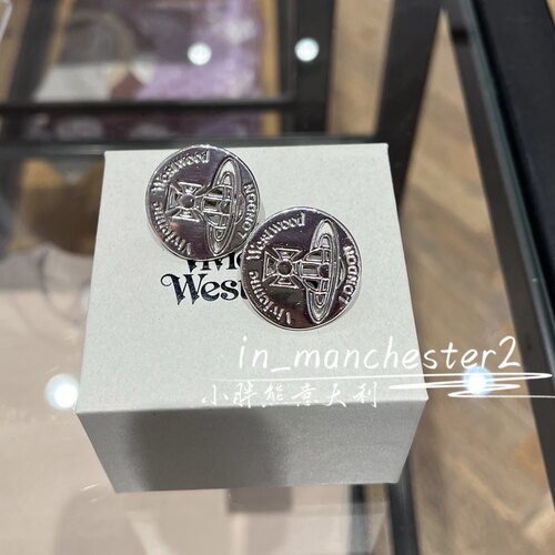 VIVIENNE WESTWOOD西太后经典土星ASHA印刻圆形复古耳钉耳环正品