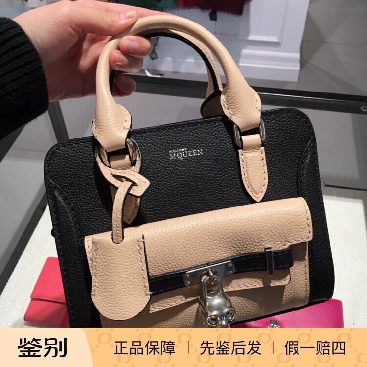 Alexander McQueen 经典PADLOCK骷髅斜跨手提女包mini托特包 正品