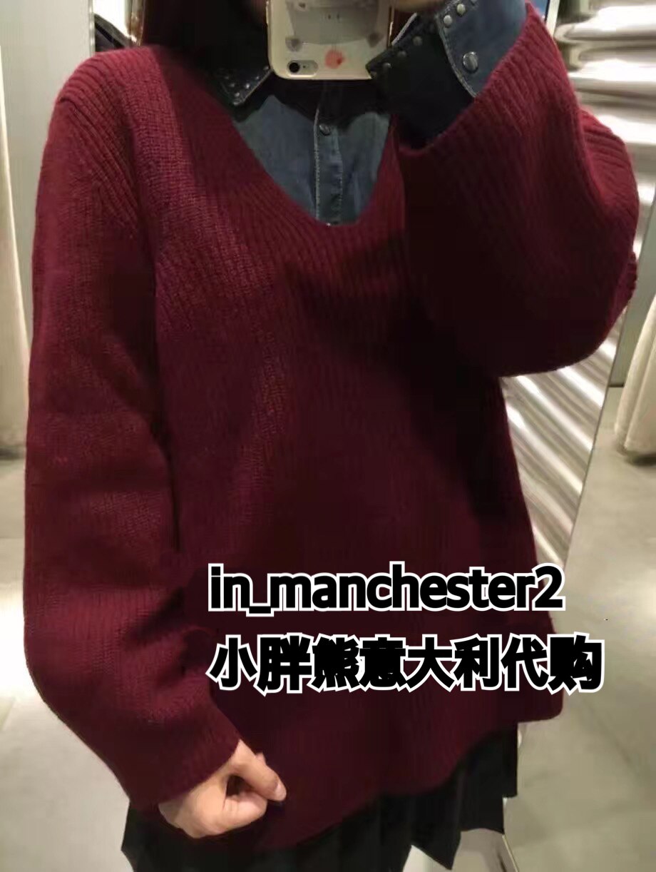 pinko基础款百搭宽松显瘦v领毛衣