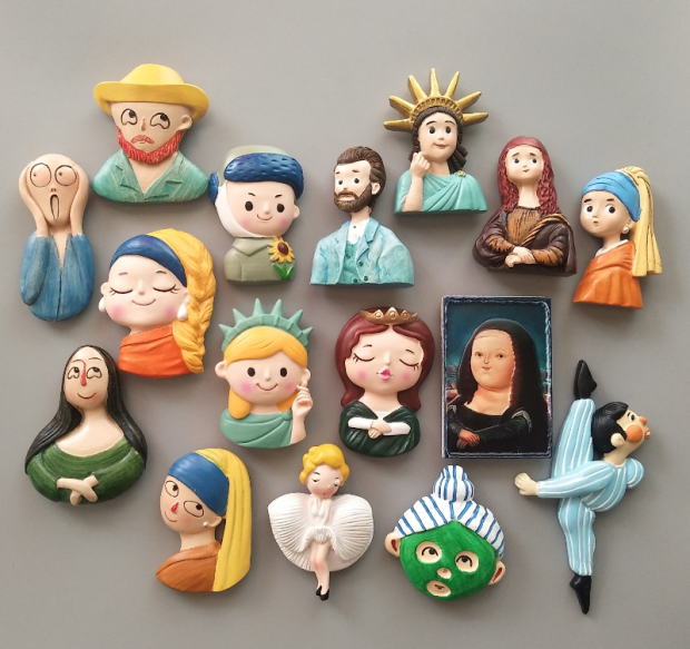 q版名画北欧ins卡通自由女神梵高蒙娜丽莎呐喊树脂冰箱贴磁贴