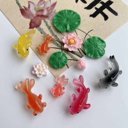 国风荷叶荷花金鱼鲤鱼个性创意冰箱贴磁贴磁铁可爱卡通立体装饰