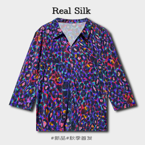 针织真丝七分袖t恤女桑蚕丝短袖2025年秋季新款中老年妈妈休闲T恤