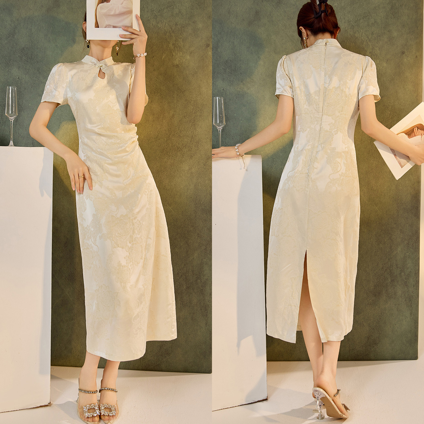 AYOMIS新中式国风古风设计旗袍长裙2026春装时尚刺绣立领连衣裙女