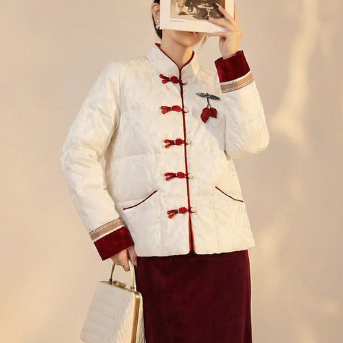 新中式盘扣撞色羽绒服外套