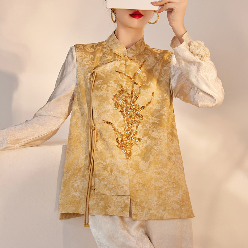 AYOMIS国风新中式重工刺绣时尚背心上衣2026春夏气质轻奢宽松马甲