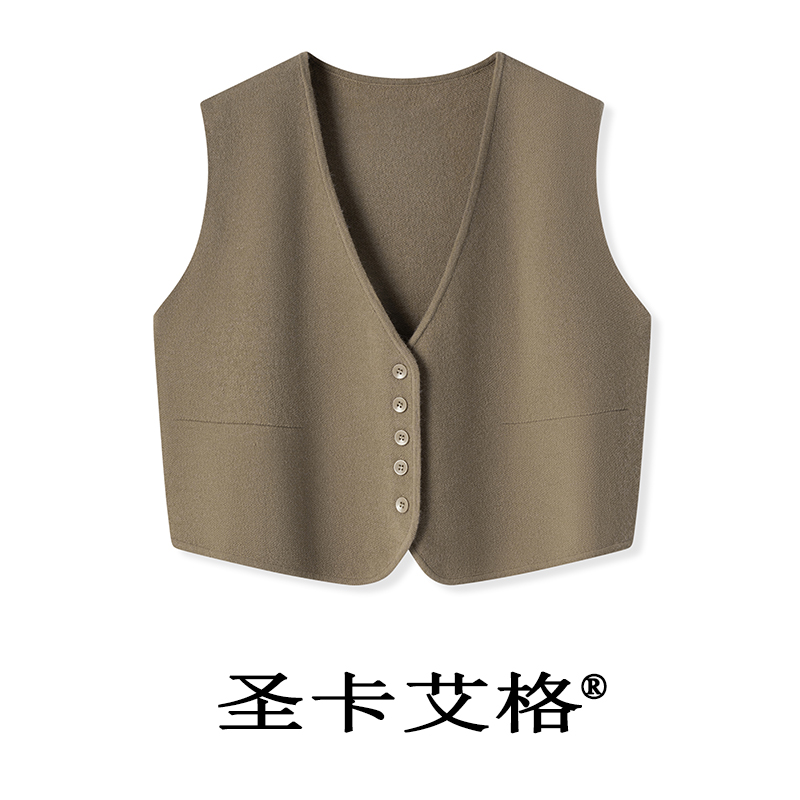 开衫简约短款V领西装针织小马夹