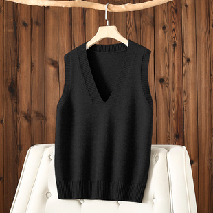 秋冬毛衣马甲背心女V领中长款宽松大码针织马夹叠穿无袖坎肩上衣