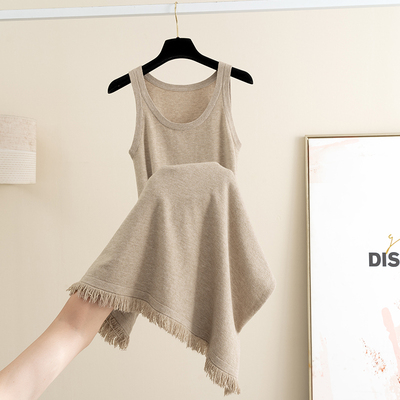 纯色圆领针织吊带背心领连衣裙女