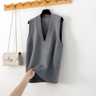 V领无袖背心马甲女春秋新款宽松大码中长款针织马夹外穿慵懒毛衣