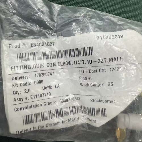 E34001027 FITTING,QUIK CON,ELB【议】