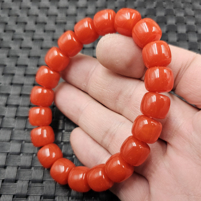 荧光浮盐水蜜蜡老型珠手链人造橘红色蜜蜡路路通手链男女同款手串