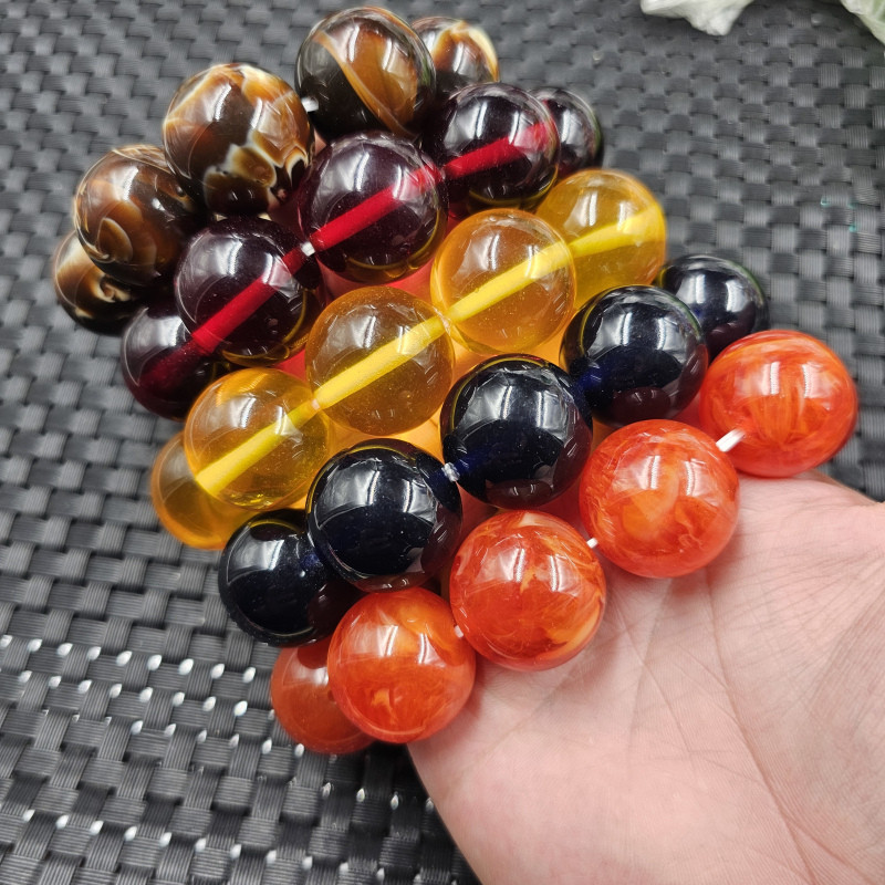 25毫米人造蜜蜡琥珀圆珠手链金珀蓝珀老蜜蜡大号手链手串手饰手环