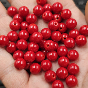 仿南红玛瑙圆珠仿玉石散珠鸡血红玻璃珠子diy手链项链饰品配件珠