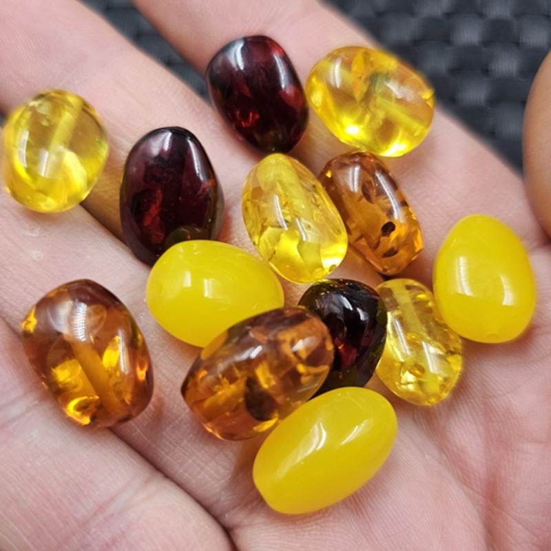 荧光浮盐水人造琥珀蜜蜡水滴散珠鸡油黄血泊金珀水滴随型珠饰品珠