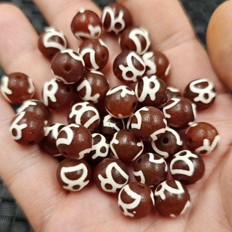 红白玛瑙人物天珠圆珠玉石散珠红玉髓手链项链饰品配件手工玉珠子