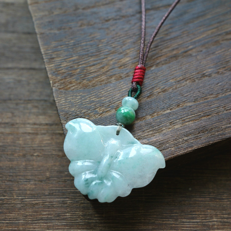 蝶恋花 文艺原创设计毛衣链女款项链 天然翡翠玉蝴蝶吊坠现货挂件