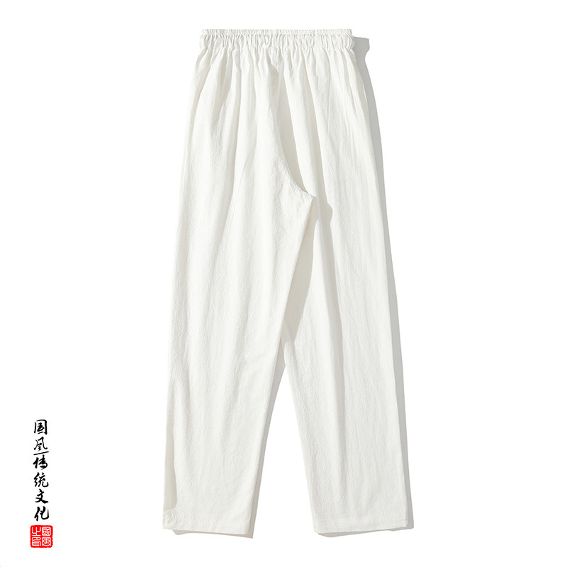 QT715-7090-P38百搭棉麻休闲男宽松直筒大码运动风裤子-黑,男装休闲裤,钱塘715