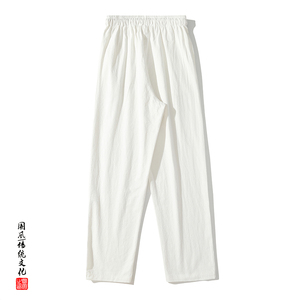 QT715-7090-P38百搭棉麻休闲男宽松直筒大码运动风裤子-黑图片