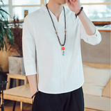 QT715-7022-特P25夏季风V领汉服七分袖T恤棉麻男短袖体恤-白,男装T恤,钱塘715, QT715-7022-特P25夏季风V领汉服七分袖T恤棉麻男短袖体恤-白,男装T恤,钱塘715,