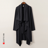 QT715-C818-P115风亚麻古装禅修假两件衬衫汉服居士风衣男-米，男装风衣，钱塘715