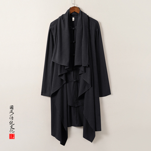 QT715-C818-P115风亚麻古装禅修假两件衬衫汉服居士风衣男-蓝图片