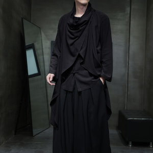 QT715-818-P115风2025亚麻汉服居士风衣男古装禅修假两件衬衫图片
