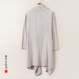 QT715-C818-P115风亚麻古装禅修假两件衬衫汉服居士风衣男-米，男装风衣，钱塘715
