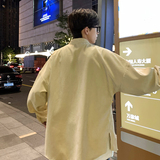 QT715-802-P55港风春秋大码复古灯芯绒长袖衬衫外套男女百搭-米，男装衬衫，钱塘715
