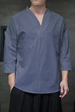 QT715-7022-特P25风夏季棉麻汉服T恤男七分袖宽松七分袖T恤-4，男装T恤，钱塘715