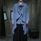 QT715-818-P115风2025亚麻汉服居士风衣男古装禅修假两件衬衫，男装风衣，钱塘715
