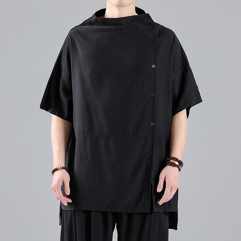 QT715-T3-P75夏季风宽松垂感中袖衬衫情侣日系休闲小众衣服-1,男装衬衫,钱塘715
