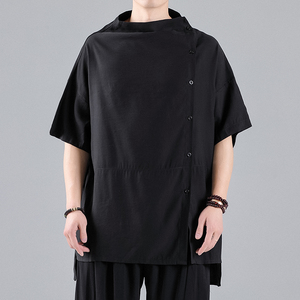 QT715-T3-P75夏季风宽松垂感中袖衬衫情侣日系休闲小众衣服-1图片
