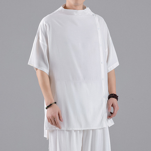 QT715-T3-P75夏季风宽松垂感中袖衬衫情侣日系休闲小众衣服-2