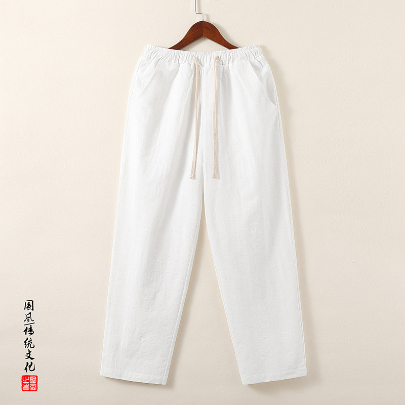 QT715-K899-P55风春秋棉麻提花休闲裤男直筒宽松大码裤子-灰,男装休闲裤,钱塘715