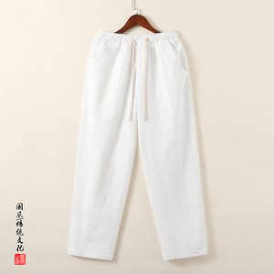 QT715-K899-P55风春秋棉麻提花休闲裤男直筒宽松大码裤子-灰图片