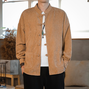 QT715-802-P55風(fēng)春秋燈芯絨襯衫男復(fù)古中式外套唐裝襯衣-咖圖片