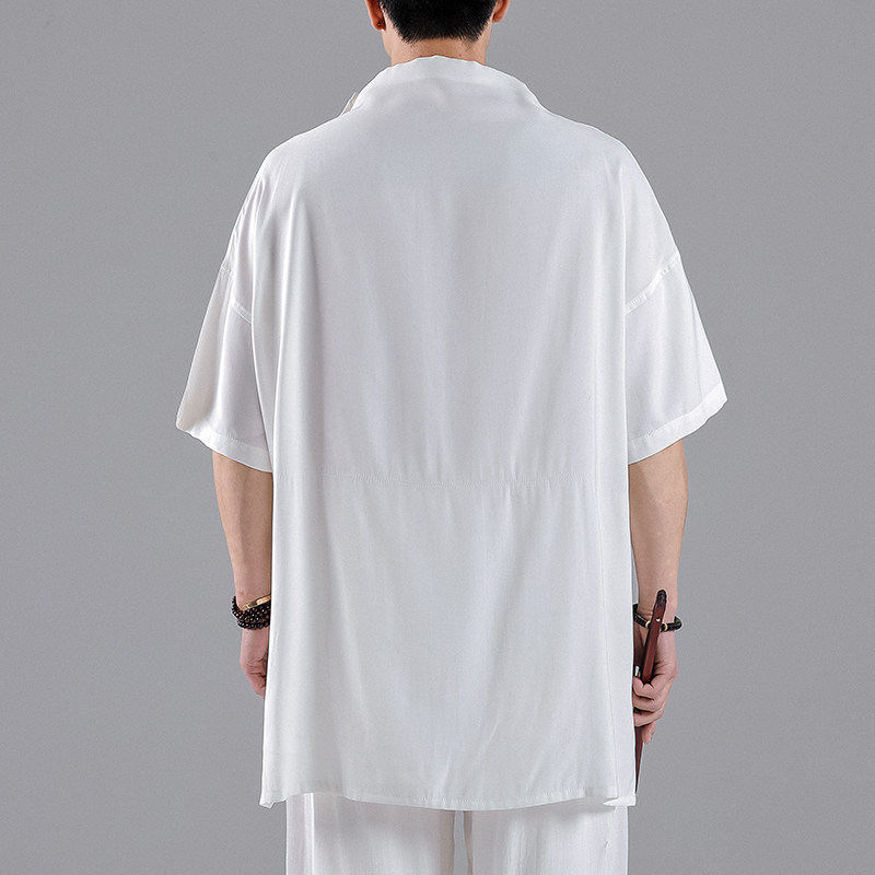 QT715-T3-P75夏季风宽松垂感中袖衬衫情侣日系休闲小众衣服-2,男装衬衫,钱塘715