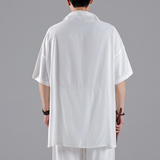 QT715-T3-P75夏季风宽松垂感中袖衬衫情侣日系休闲小众衣服-2，男装衬衫，钱塘715