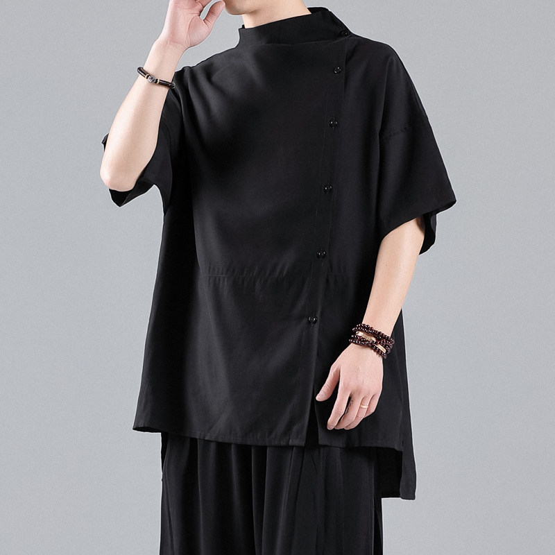 QT715-T3-P75夏季风宽松垂感中袖衬衫情侣日系休闲小众衣服-2,男装衬衫,钱塘715