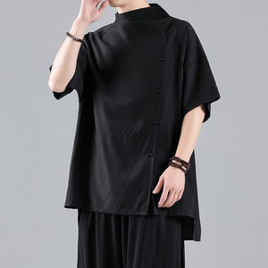 QT715-T3-P75夏季风宽松垂感中袖衬衫情侣日系休闲小众衣服-1