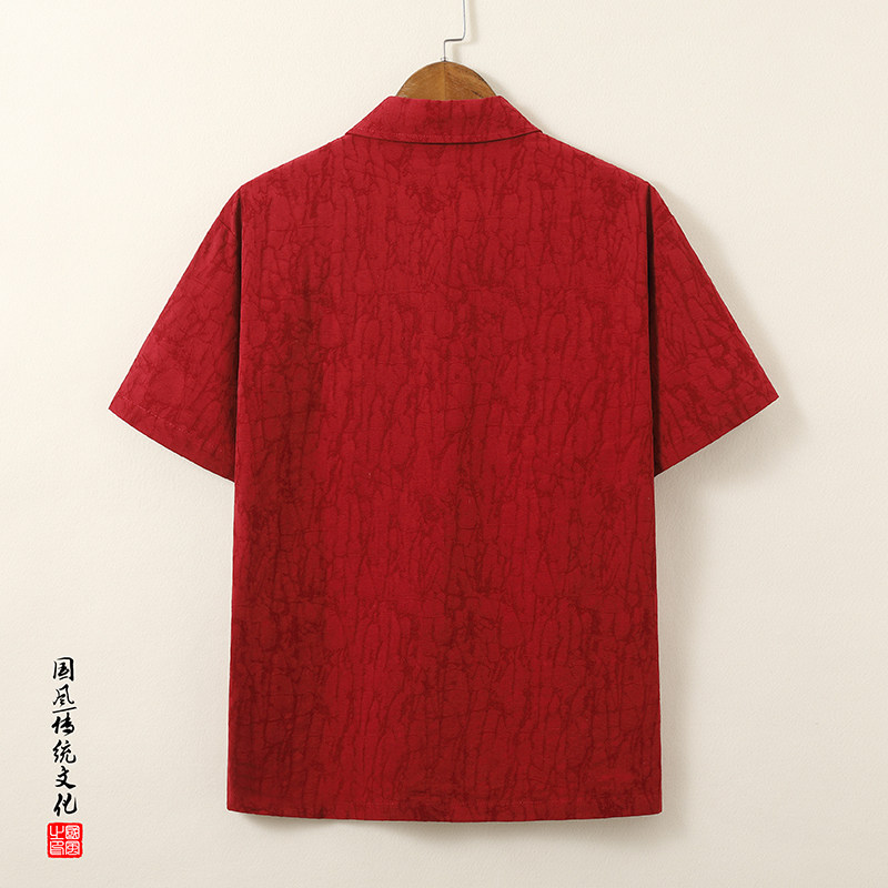 QT715-T816-P65风棉麻提花短袖T恤男复古衬衫领小衫-红,男装T恤,钱塘715