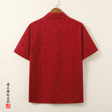 QT715-T816-P65风棉麻提花短袖T恤男复古衬衫领小衫-红，男装T恤，钱塘715