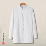 QT715-C7211-P65春秋风棉麻中长款风衣男中式唐装长袖衬衣-灰，男装风衣，钱塘715