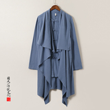 QT715-C818-P115风亚麻古装禅修假两件衬衫汉服居士风衣男-黑，男装风衣，钱塘715