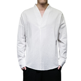 QT715-7029-P40风春秋棉麻长袖T恤中式复古汉服打底唐装-白，男装T恤，钱塘715