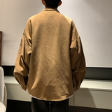 QT715-802-P55港风春秋大码复古灯芯绒长袖衬衫外套男女百搭-咖，男装衬衫，钱塘715