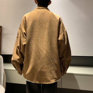 QT715-802-P55港风春秋大码复古灯芯绒长袖衬衫外套男女百搭-灰图片
