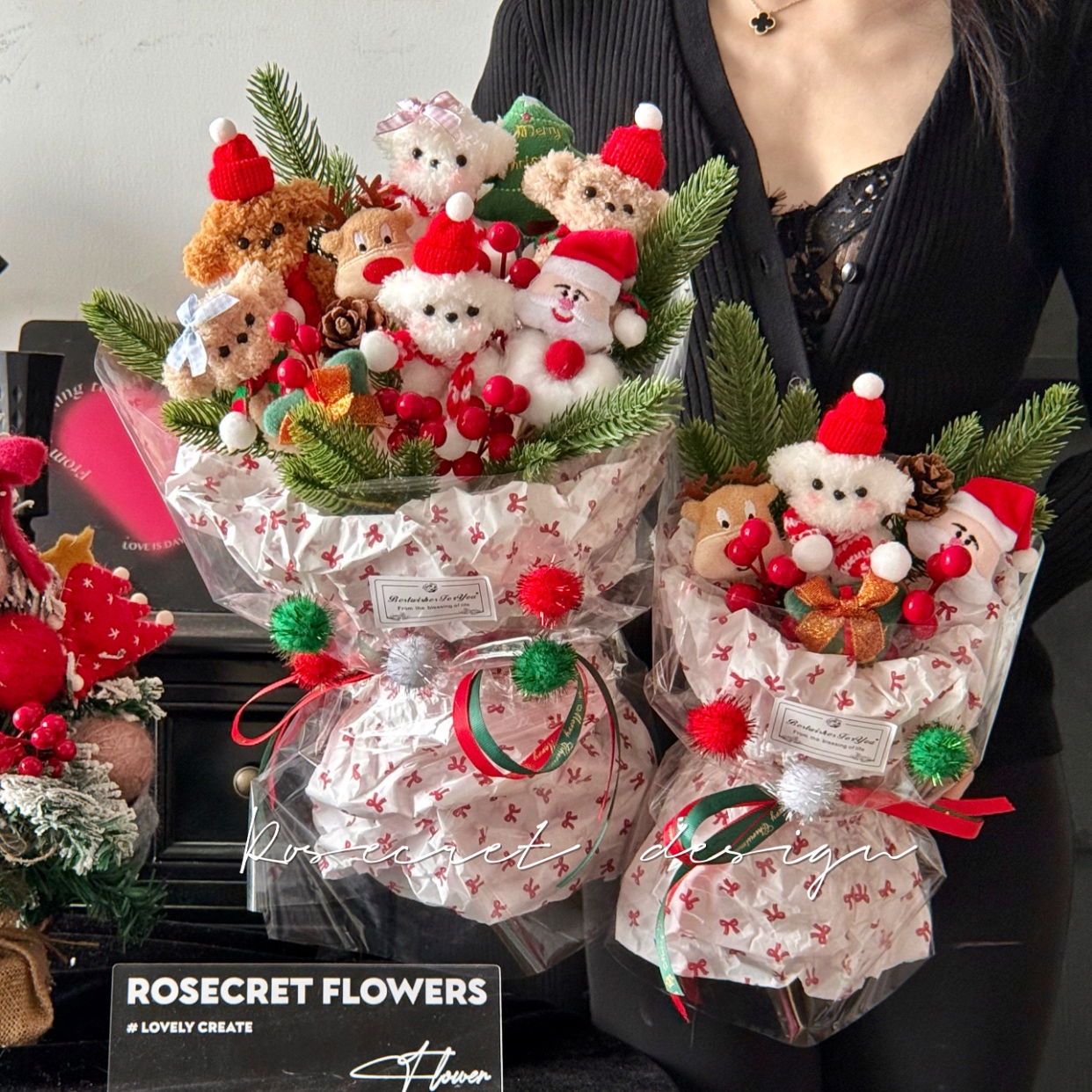 圣诞小狗花束手工扭扭棒花束成品