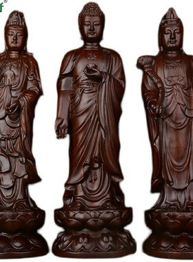 实木雕刻西方三圣摆件摆件黑檀木