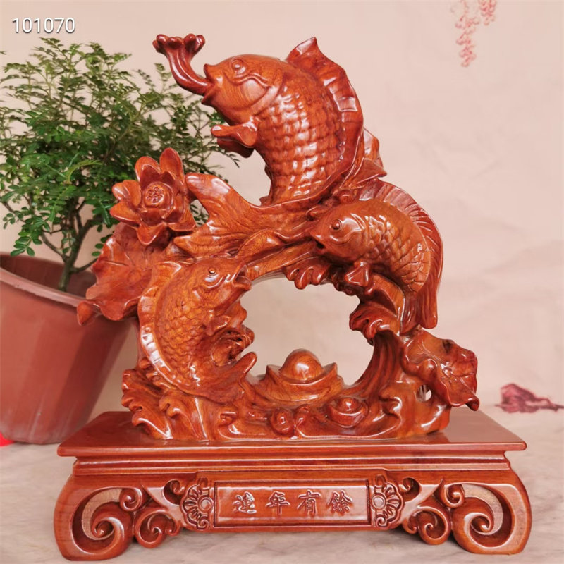 正宗府巴西花梨木雕年年有余摆件根雕实木质连年有余红木家居工艺
